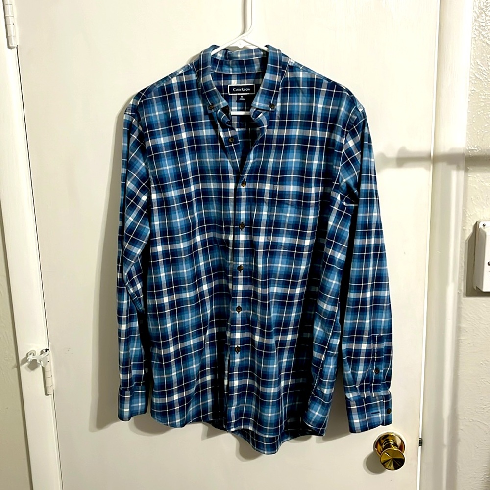 Club room men’s extra large button up long sleeve plaid shirt
